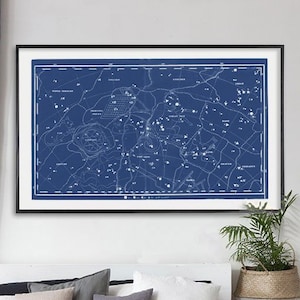 Large Nautical Star Map Nautical with Southern Hemisphere Constellations including Orion, Unicorn, Argo, Dove, Cat, and Dog