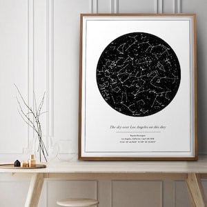 Carte des étoiles personnalisée par date, Cadeaux personnalisés pour petite amie, Anniversaire en papier, Cadeaux pour couple, Ciel nocturne ce soir depuis ma position géographique