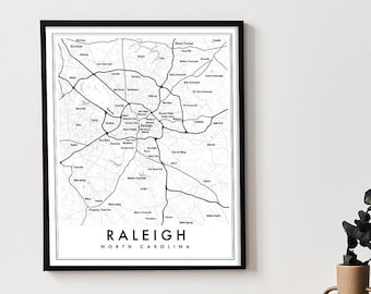 Raleigh North Carolina Map Print, Raleigh Map Poster, City Map Print, Raleigh Decor, Map of Raleigh Print, Raleigh neighborhoods, Cary, Apex