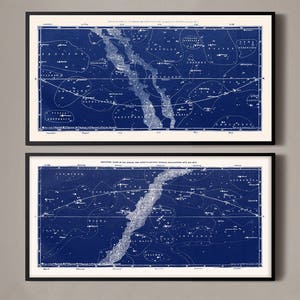 Star Map Print Set, Constellation Map Set of 2 prints, Vintage Astronomy Map Set, Celestial Print Set, Constellation Set of nautical prints image 2
