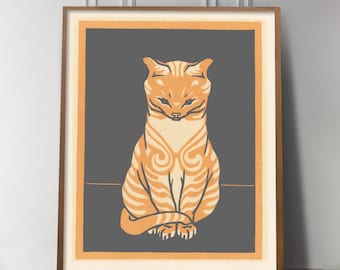 Cat Print, Cat Lover gift, Cat Wall Art, Antique Cat Print, Cat gift, Cat Art, gift for Cat lover, Cat wall art, Cat Artwork, Woodcut print