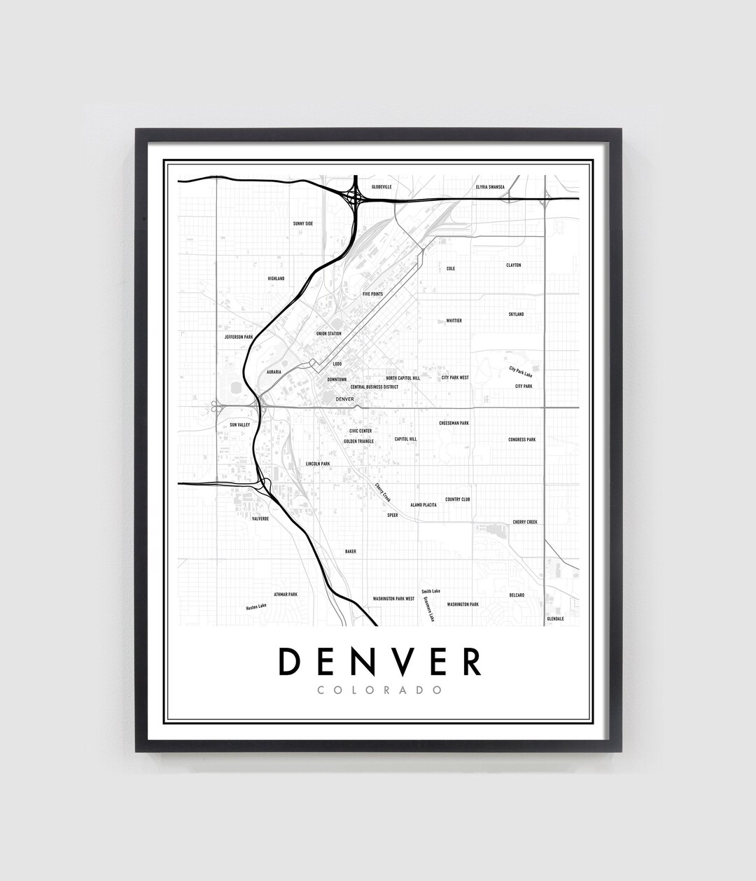 Denver Map Print, Denver Colorado Map Poster, City Map Print, Map of ...