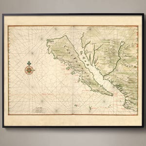 California Map, Antique map of California, California Island Map, World Map Wall Art, Large Horizontal Wall Art, California State Map