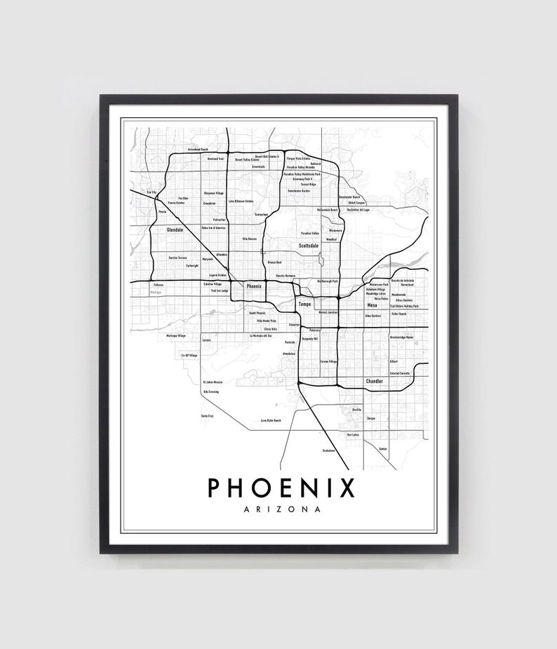 Phoenix Arizona Modern Map Giclée | Minimalist Scottsdale & Tempe Neighborhood Wall Art image 4