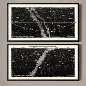 Star Map Print Set, Constellation Map Set of 2 prints, Vintage Astronomy Map Set, Celestial Print Set, Constellation Set of nautical prints image 1