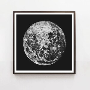 Square Black and White Moon Print, Moon Art, Moon Wall Decor, Vintage Astronomy Art, Full Moon, lunar, celestial
