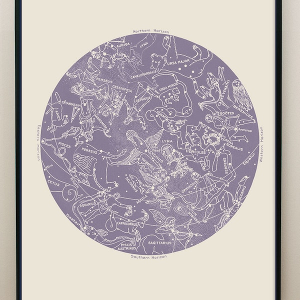 Lavender Constellation Map, Lavender Star Chart, Lavender Circular Art,  Zodiac art print, Aquarius, Pisces, Sagittarius, Capricorn, Swan