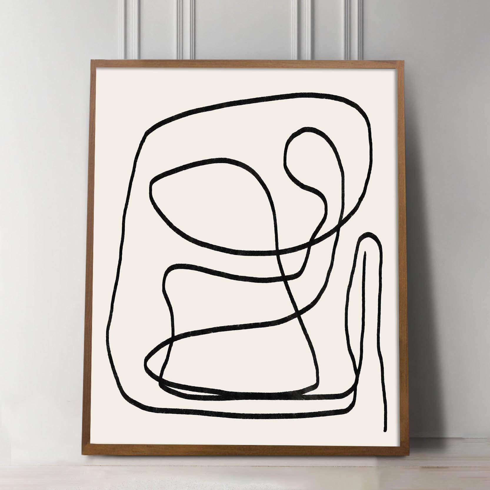 Japandi Wall Art, Large Abstract Fine Line Art Print, Midcentury Modern ...