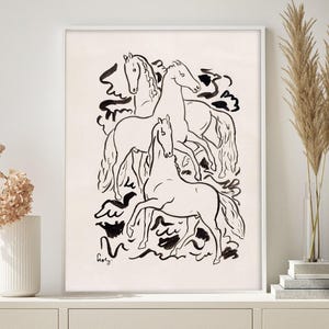 Picasso-Style Vintage Horse Drawing Print, Expressive Line Art, Western and Equestrian Wall Decor
