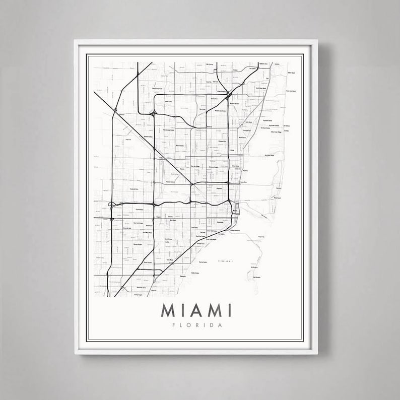 Miami Florida Neighborhood Map Print, Modern Minimal City Map, Studio ...