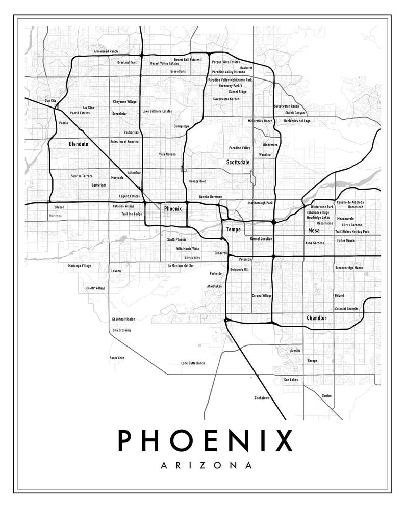 Phoenix Arizona Modern Map Giclée | Minimalist Scottsdale & Tempe Neighborhood Wall Art image 5