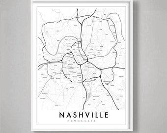 Nashville Map Print, Nashville Tennessee Map Poster, City Map Print, Nashville Decor, Map of Nashville Print, Nashville neighborhoods