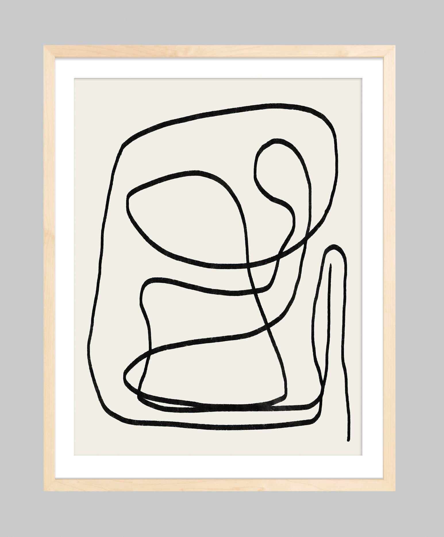 Japandi Wall Art, Large Abstract Fine Line Art Print, Midcentury Modern ...