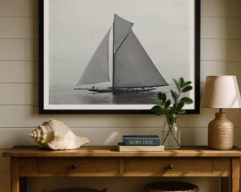 Vintage Sailboat, Black and white boat photograph, Americana coastal decor for Montauk or Cape Cod cottage or Lake house