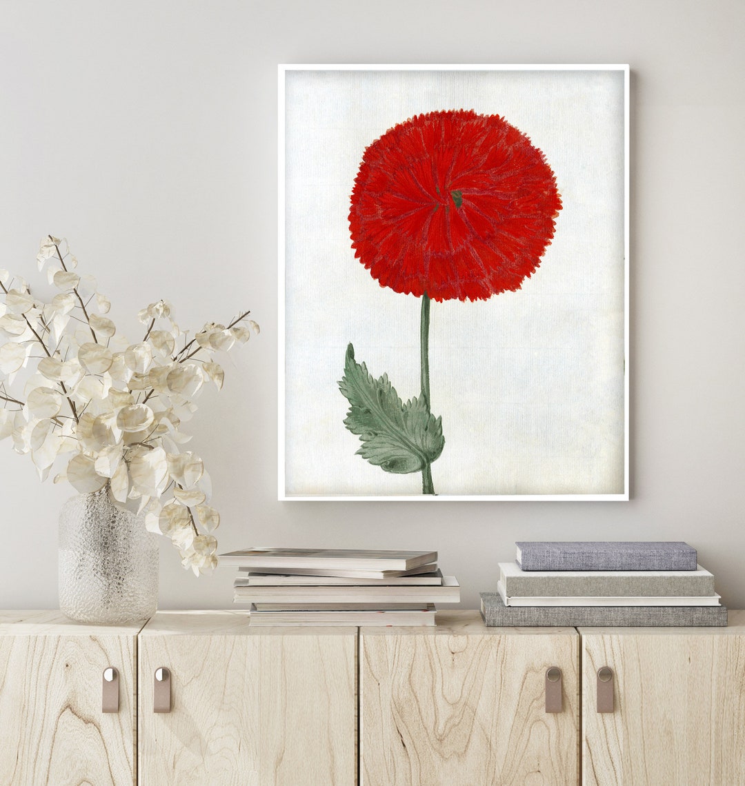 Bright Red Floral Wall Art, English Cottage Decor, Modern Victorian