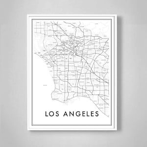 Impression de carte de Los Angeles avec noms de quartiers, cadeau de voyage, carte de LA Californie, affiche de carte de Los Angeles, impression de carte de la ville, cadeau de pendaison de crémaillère