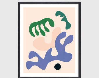 Art mural moderne du milieu du siècle, art mural abstrait coloré, formes minimales de découpe scandinave, danois et nordique, art moderne de couleur pastel