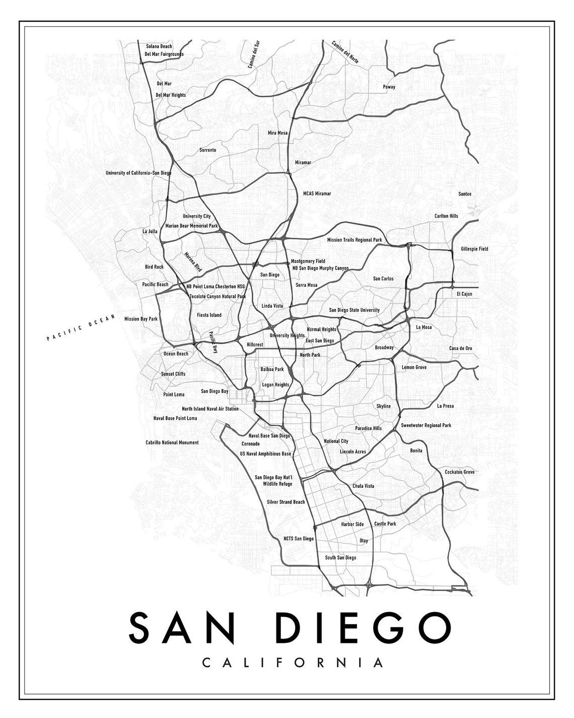 San Diego Map Print San Diego Map Poster City Map Print San - Etsy