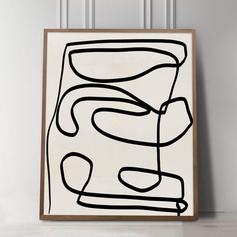 Japandi Fine Line Art Print, Midcentury Modern Abstract Wall Art, Danish Modern Home Decor image 3
