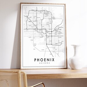 Phoenix Arizona Modern Map Giclée | Minimalist Scottsdale & Tempe Neighborhood Wall Art image 2
