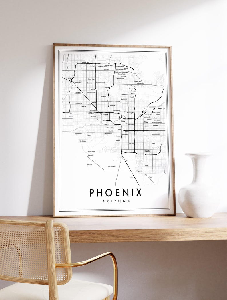 Phoenix Arizona Modern Map Giclée | Minimalist Scottsdale & Tempe Neighborhood Wall Art image 2