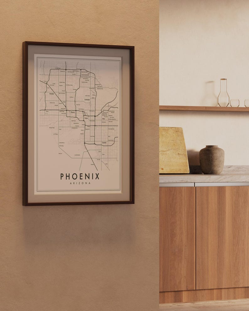 Phoenix Arizona Modern Map Giclée | Minimalist Scottsdale & Tempe Neighborhood Wall Art image 8