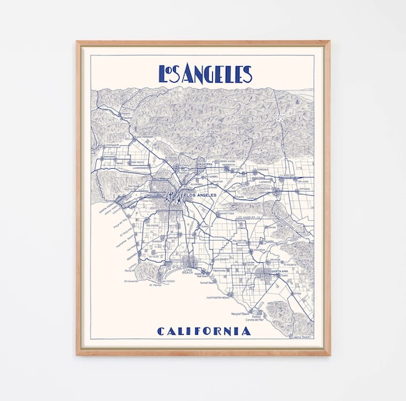 Los Angeles map Framed Canvas print , Los Angeles city poster, Map of Los Angeles Wall Decor, Housewarming gift, LA City Map wall art print