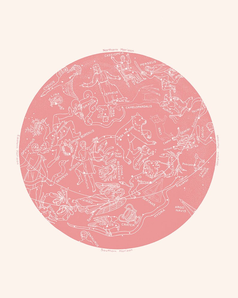 Pink Constellation Print Rose Art Star Chart Zodiac Signs - Etsy
