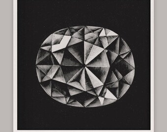 Victorian Diamond and Jewel Etching Print Set, Minimal Crosshatch Gem Wall Art, Boho and Loft Decor