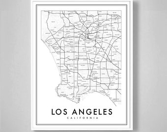 Los Angeles Karte mit Stadtteil Namen, Geschenk, LA LA California Karte, Los Angeles Karte, Karte mit Stadtnamen, Geschenk zum Geburtstag,