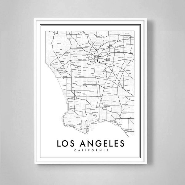 Los Angeles Map Print with neighborhood names, Travel Gift, LA California Map, Los Angeles Map Poster, City Map Print, Housewarming gift