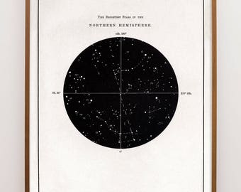 Minimal Constellation Map, Northern Constellations Print, Circular Map, Star Map, Round Constellation Map, Antique Astronomy Print