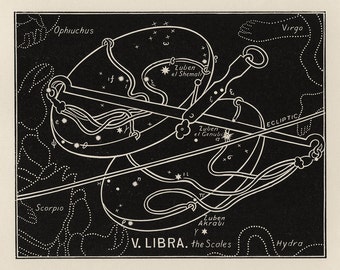 Birthday Gift for Libra, Libra Print, Gift for Libra, Libra Zodiac, Vintage Astrological sign in Black or Blue, Libra Sign, Baby Shower Gift