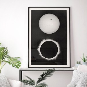 Antique Solar Eclipse Chromolithograph 1896, Large Framed Celestial Art, Victorian Astronomy image 1