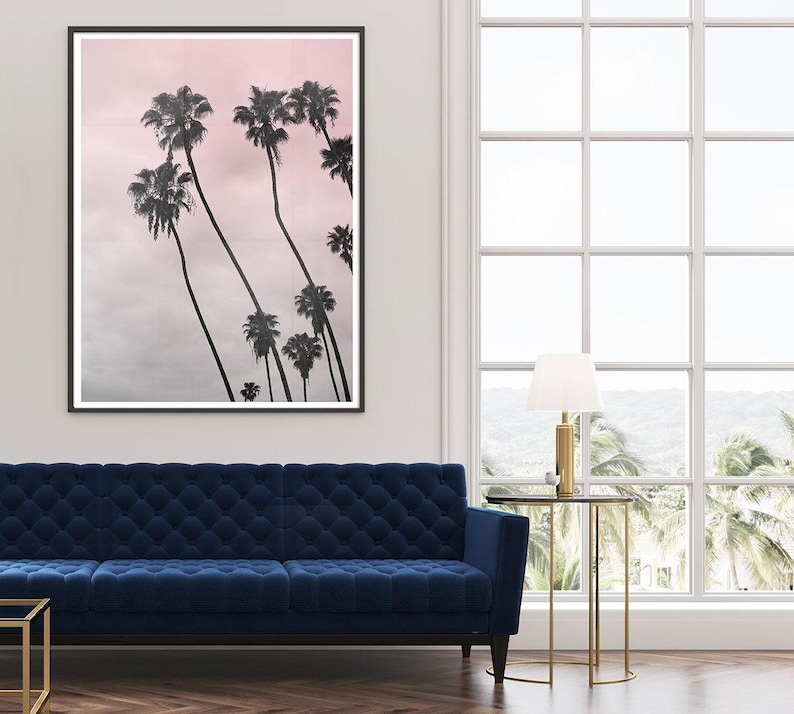 Pink Art, Los Angeles Photography, Beach House Art, Pink coastal wall art Surf Decor, Sunset photography Hollywood Regency, Hollywood Palm image 1