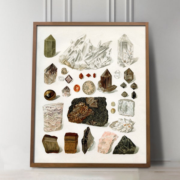 Crystal Wall Art, Gem and Crystal Art, Mineral Poster, Mineral Print, Antique Rock, Rock Print, Mineral Art, Rock Art, Crystal Print