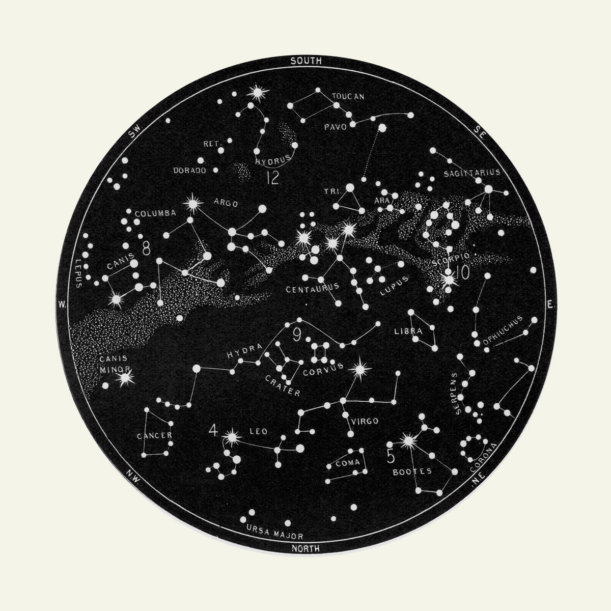 Black Constellation Print, Black Star Chart, Cosmos Print