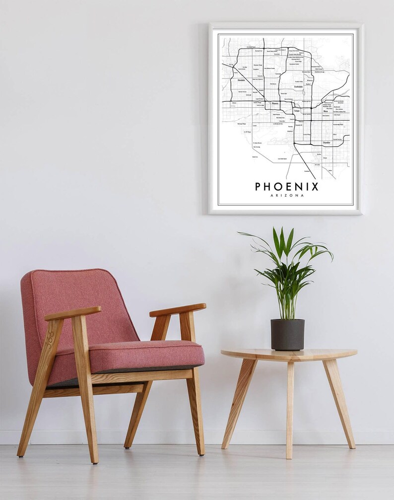 Phoenix Arizona Modern Map Giclée | Minimalist Scottsdale & Tempe Neighborhood Wall Art image 10