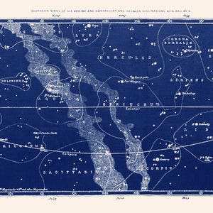 Star Map Print Set, Constellation Map Set of 2 prints, Vintage Astronomy Map Set, Celestial Print Set, Constellation Set of nautical prints image 5