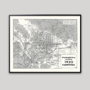 Impression de carte de Pasadena en Californie, affiche de voyage rétro, affiche en Californie, Eagle Rock, Glendale, Altadena, Burbank, Los Angeles, Hollywood