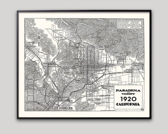 Pasadena California Map Print | Retro Travel Poster of Eagle Rock, Glendale & Altadena