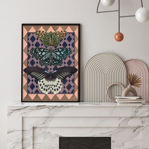 Maximalist Decor, Butterfly Wall Art Print, Art Deco Butterfly, Patterned decorative art, Fashion art image 2