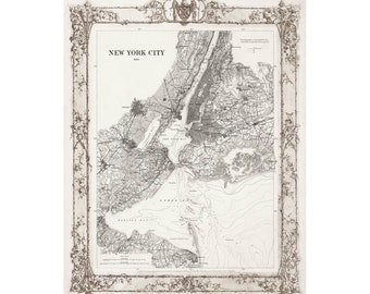 New York City Print with antique ornamental details, New York Map, New York Poster, New York city Decor, NYC print, Vintage Manhattan