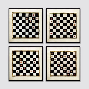 Vintage Chess Wall Art Prints, Dark Academia Decor, Medieval Decor, Chess gift, Set of 4 or individually, gift for chess lover Game room art