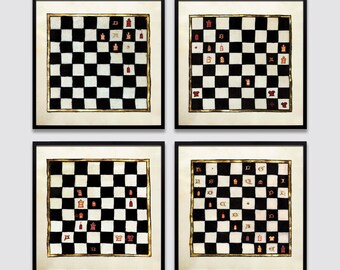 Vintage Chess Wall Art Prints, Dark Academia Decor, Medieval Decor, Chess gift, Set of 4 or individually, gift for chess lover Game room art