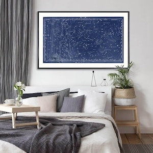 Vintage Constellation Map 1849, Antique Star Chart with Andromeda, Cozy Bedroom Wall Art