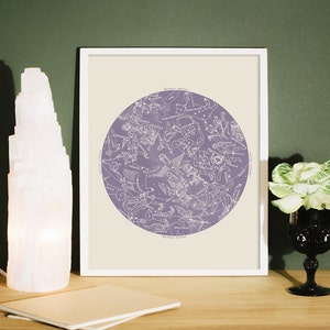 Lavender Constellation Map, Lavender Star Chart, Lavender Circular Art, Zodiac art print, Aquarius, Pisces, Sagittarius, Capricorn, Swan image 2