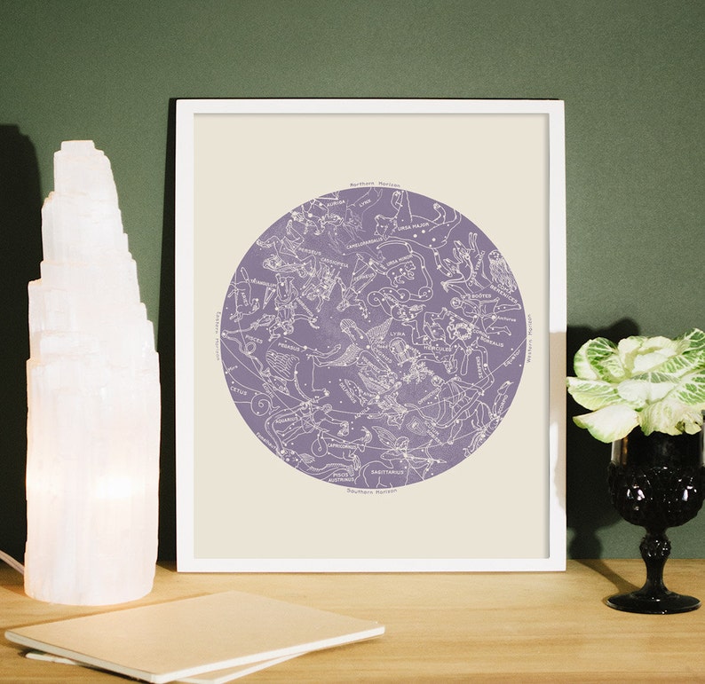 Lavender Constellation Map, Lavender Star Chart, Lavender Circular Art, Zodiac art print, Aquarius, Pisces, Sagittarius, Capricorn, Swan image 2