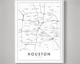 Houston Texas Map Print, Modern Minimal Neighborhood Map, Studio City Map Series Housewarming Gift
