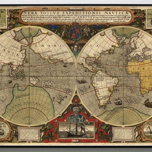 Carte du monde vintage, carte d'expédition vintage, carte vintage colorée, carte nautique, carte ancienne, atlas du monde, décoration vintage, Francis Drake Voyage